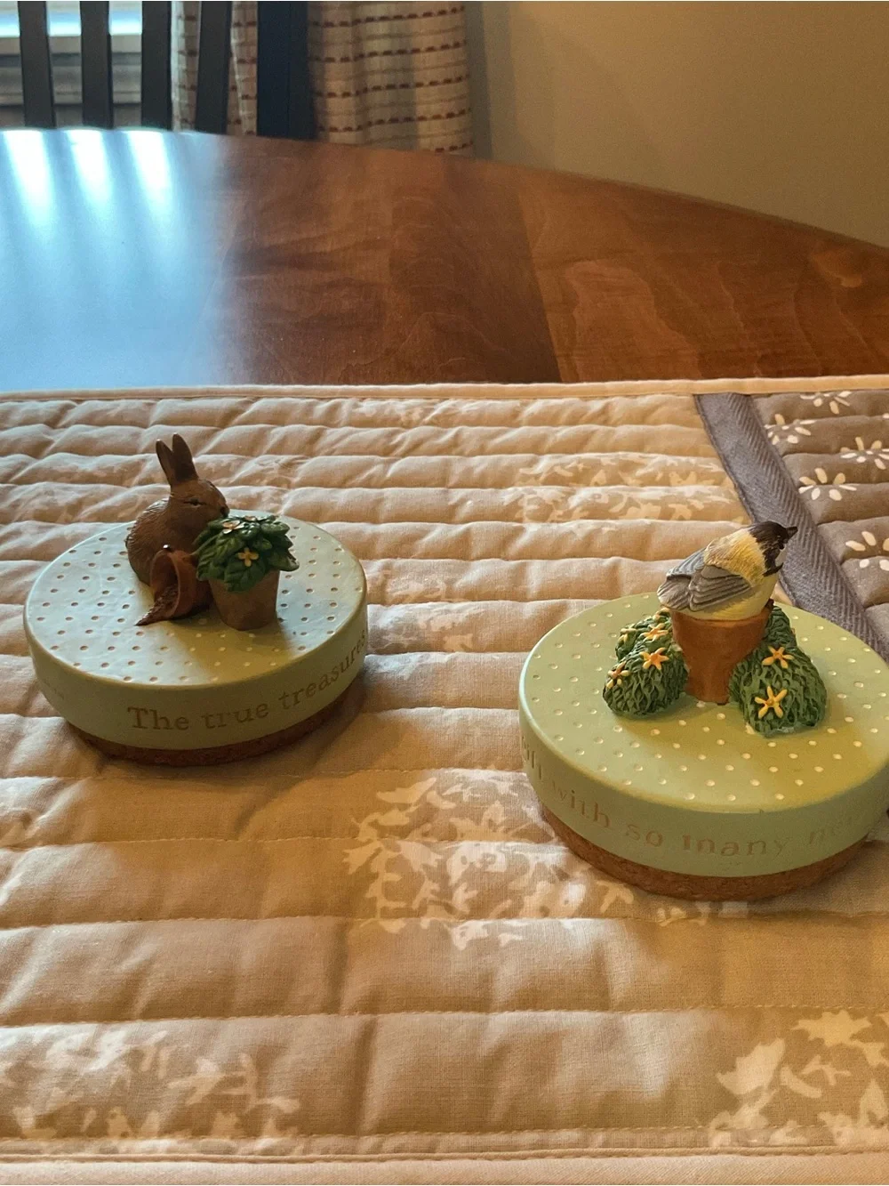 Mint Green Decorative Spring candle topper with Bunny and Bird